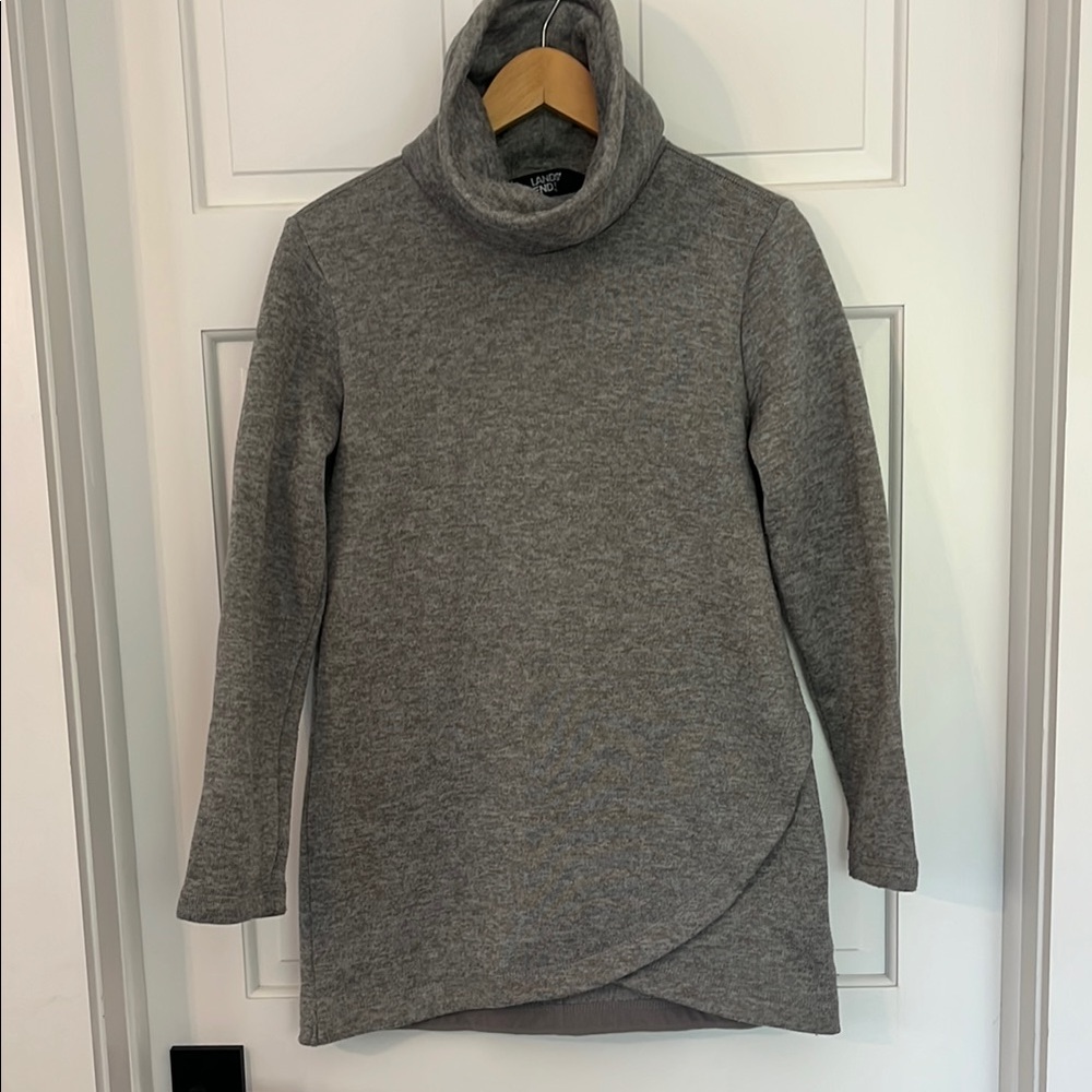 Land’s End Grey Turtleneck Wrap Hem Sweater
